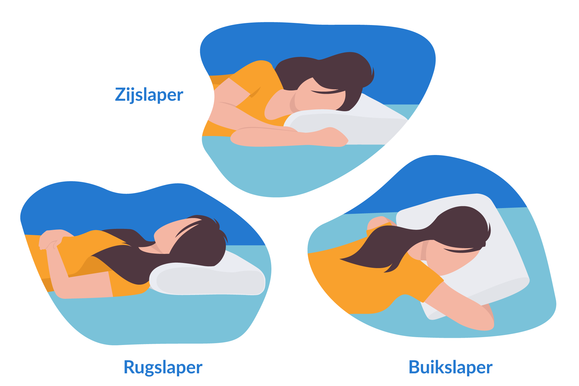 Verschillende slaaphoudingen op kussen